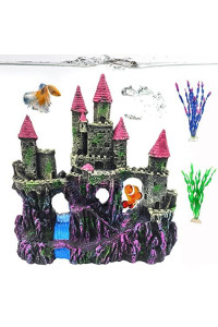 Pinvnby Aquarium Resin Castle Decoration Fish Tank Driftwood Castle Cave Hideouts House Plants Supplies Accessories(Pink)A