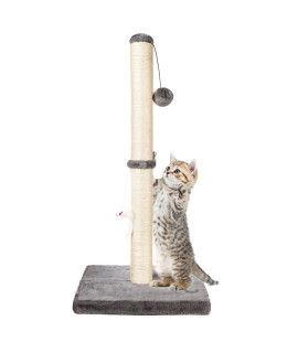 Meowhomm 32 Tall Cat Scratching Post Cat Scratcher With Hanging Ball Durable Cat Scratching Post For Indoor With Sisal Rope (Gray)
