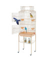 Bestpet 64 Inch Wrought Iron Bird Cage For Parakeets Medium Small Parrots Parakeet Cage With Detachable Rolling Stand Play Open Top For Cockatiels Lovebird Finches Canaries (Almond)