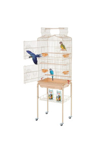 Bestpet 64 Inch Wrought Iron Bird Cage For Parakeets Medium Small Parrots Parakeet Cage With Detachable Rolling Stand Play Open Top For Cockatiels Lovebird Finches Canaries (Almond)