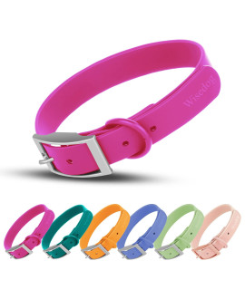 Wisedog Waterproof Dog Collar: Multiple Adjust 85A To 326A, Soft Rubber Coated Webbing, Easy To Clean, For Small Medium Large Dogs (L(Length:15-19 Width:1), Peacock Pink)