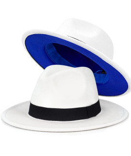 Fadachy Fashion Fedora Hat For Men & Women Wide Brim Hat Felt Panama Dress Fedora Hat Blue Bottom Two Tone White Fedora