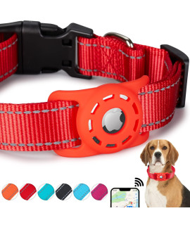 Konity Reflective Airtag Dog Collar, Compatible With Apple Airtag 2021, Nylon Pet Cat Puppy Collar With Silicone Airtag Holder For Small, Medium, Large, And Extra Large Dogs
