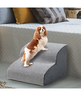 A.FATI Foam Pet Stairs, 2 Tiers Foam Steps for Dogs and Cats, High-Density Dog Stairs, Dog Stairs for High Beds, Non-Slip Pet Ramps, Best for Cats Injured, Older Dogs, Grey(Send 1 Rope Toy)
