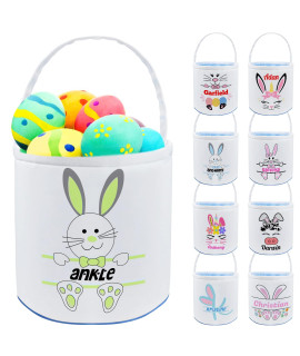 Personalized Buny Easter Basket With Name Custom Canvas Egg Bags For Kids Candy Easter Baskets For Baby Boys Girls-Green