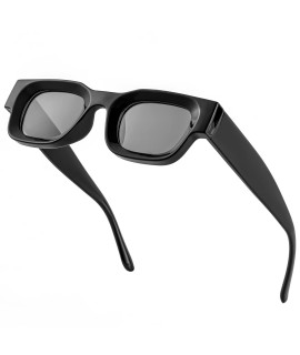 Eylrim Thick Square Frame Sunglasses For Women Men Chunky Rectangle Polarized Sunglasses Uv400 Protection(A1 Blackgrey)