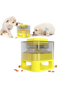 SANXIAO Dog Automatic Feeder,Pet Press Slow Food Leaker,Slow Dog Food Dispenser Bowls, Dog Treat Dispensing Toys (Yellow)