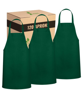 120 Pack Bib Apron - Unisex Green Aprons, Machine Washable Aprons For Men And Women, Kitchen Cooking Bbq Aprons Bulk (Pack Of 120, No Pockets, Green)
