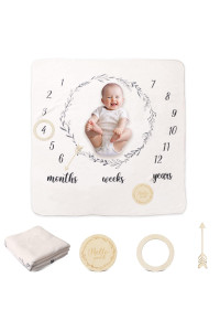 Ibwaae Baby Thick Flannel Monthly Milestone Blanket Newborn Growth Chart Soft Neutral Photography Background Blanket (40X41) With Milestone Card Circle Ring Arrow Gift(Wreath)