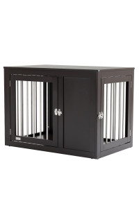 PawHut Dog Crate Furniture Wire Pet Cage Wooden Dog Kennel, End Table with Double Doors, and Locks, for Medium and Large Dog House Indoor Use, Coffee