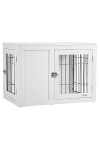 PawHut Dog Crate Furniture Wire Indoor Pet Kennel Cage, End Table with Double Doors, Locks for Small and Medium Dog House, White