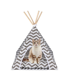 Pet Teepee, Dog Teepee with Thick Cushion 24 Inch Portable Dog House Teepee Bed, Washable Teepee Tent for Dogs, Pet Tent Bed for Indoor Cat and Rabbits