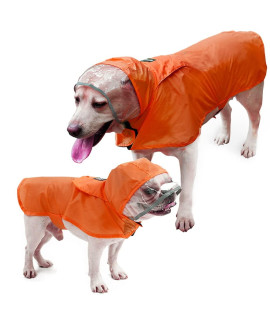 Petsyards Pet Raincoat Packable Hooded Dog Rain Jacket Reflective Strips Lightweight Adjustable Poncho For Small Medium Large Dogs Orange L