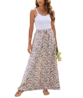 Bluetime Women Floral Print Casual A-Line Maxi Skirts Chiffon Cover Up Dress Summer Boho Long Skirts (M, Floral19)