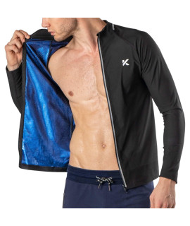 Kewlioo Pro Mens Sauna Jacket - Heat Trapping Sweat Compression Top - Zipup Closure - Sauna Long Sleeve Shirt (Black, Xl)