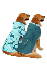 HDE Reversible Dog Raincoat Hooded Slicker Poncho Rain Coat Jacket for Small Medium Large Dogs Dinosaurs - XXL
