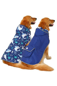 HDE Reversible Dog Raincoat Hooded Slicker Poncho Rain Coat Jacket for Small Medium Large Dogs Sharks - XXL