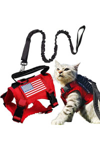 Tactical Cat Harness and Leash for Walking Escape Proof, Adjustable Military K9 Pet Vest Harness Easy Control for Large Cat, Puppy and Small Dog (Red)