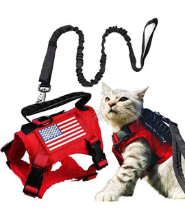 Tactical Cat Harness and Leash for Walking Escape Proof, Adjustable Military K9 Pet Vest Harness Easy Control for Large Cat, Puppy and Small Dog (Red)