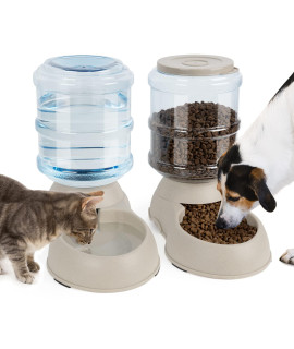 Automatic Dog Cat Feeder and Water Dispenser Set, Gravity Pet Feeding Station and Water Bowl Dispenser for Small Medium Pet Puppy Kitten Rabbit Bunny, 3.8L Large Capacity(Marble)
