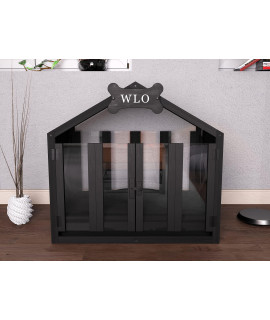 Gabled Solid Pine Dog House, Wooden Pet House, Cat Bed Wood Dog House, Pet House, Pet Furniture, Dog Furniture, WLO (Size 4 / 90 to 149lbs, Black)