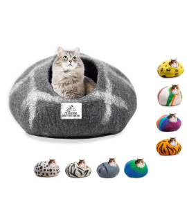 Woolygon - Wool Cat Cave Bed Handcrafted from 100% Merino Wool, Eco-Friendly Felt Cat Cave for Indoor Cats and Kittens (Pebble Striped)