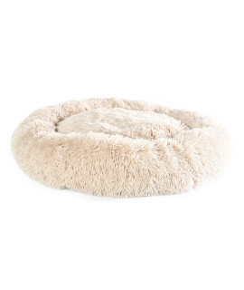 Max & Marlow Long Lush Faux-Fur, Anti-Anxiety Cuddler, Donut Dog & Cat Bed, Non Slip Bottom, Small, Cream