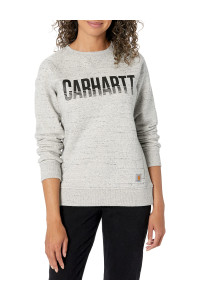 Carhartt Womens Midweight Relaxed Fit Graphic Crew Neck Sweatshirt Sweater, Asphalt Heather Nep, X-Small Us