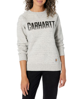 Carhartt Womens Midweight Relaxed Fit Graphic Crew Neck Sweatshirt Sweater, Asphalt Heather Nep, X-Small Us