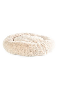 Max & Marlow Long Lush Faux-Fur, Anti-Anxiety Cuddler, Donut Dog & Cat Bed, Non Slip Bottom, Medium, Cream