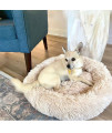 Max & Marlow Long Lush Faux-Fur, Anti-Anxiety Cuddler, Donut Dog & Cat Bed, Non Slip Bottom, Medium, Cream