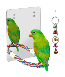 LOPERDEVE 10.6 Bird Mirror with Rope Perch Bird Toys Swing, Comfy Perch for Greys Amazons Parakeet Cockatiel Conure Lovebirds Finch Canaries