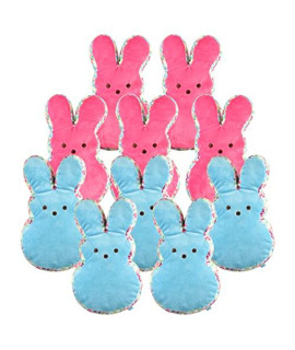 Peeps for Pets 12" Pattern Bunnies Squeaker Pet Toys Assorted Colors Pink & Blue 10PC | 10 Pieces Jumbo Peeps Bunny Plush Toys for Dog with Squeaker | 10 Dog Squeaky Plush Bunny Toys (FF19853)