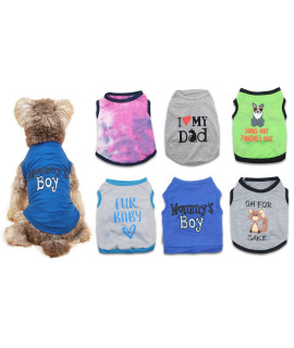 6 Packs Extra Small Dog Puppy Shirts Mommys Boy Dog Clothes Funny Cute I Love My Dad T Shirt For Small Dogs Girl Xs Puppy Tshirt Cat Clothing Female Vest Apparel
