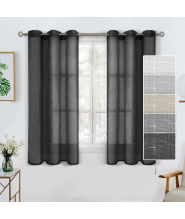 Bgment Faux Linen Black Sheer Curtains 63 Inch Length 2 Panels Set, Grommet Sheer Drapes Light Filtering Privacy Window Treatments Curtains For Living Room, 2 Panels, 42 X 63 Inch, Black