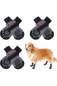 Scenereal Double Side Anti-Slip Dog Socks With I Love Dog Pattern, 3 Pairs Soft Paw Protector With Adjustable Strap, Traction Control For Indoor Hardwood Floor