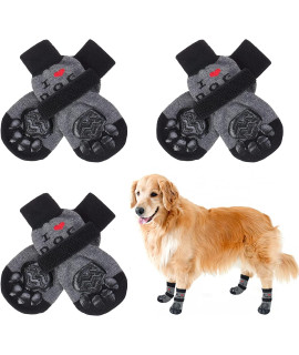 Scenereal Double Side Anti-Slip Dog Socks With I Love Dog Pattern, 3 Pairs Soft Paw Protector With Adjustable Strap, Traction Control For Indoor Hardwood Floor