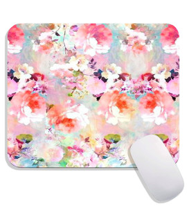 Hokafenle Square Mouse Pad Pretty Floral , Flower Personalized Premium-Textured Mousepads Design , Washable Lycra Cloth Mousepad , Non-Slip Rubber Base Computer Mouse Pads For Wireless Mouse