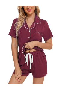 Womens Pajama Sets Short Sleeve Top And Shorts Two Piece Sleepwear Maroon Xxl
