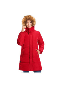 Dulcet Womens Winter Coats Long Thicken Puffer Jacket For Women With Fur Hood-Red-M