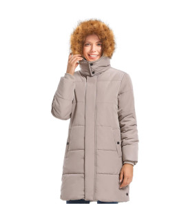 Dulcet Womens Winter Coats Long Thicken Puffer Jacket For Women With Fur Hood-Khaki-M