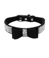 Beirui Rhinestone Bling Leather Dog Cat Collar - Flocking Sparkly Crystal Diamonds Studded - Cute Double Bowknot For Pet Show Daily Walking,Black,Medium Neck Fit 125-15