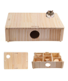 Chngeary Hamster House And Hideout: Multi Chamber Wooden Hamster Tunnel Exploration Toy, Cage Accessories For Hamster Rat Gerbils Lemmings And Other Small Pets Of The Same Size