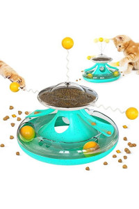 TACKDG CCBALL Cat Tracks Toy Roller 2-Level Windmill Turntable Cats Toys Kitty Teaser Stick Ball Kitten Balls Food Dispenser Interactive Pet Supplies for Indoor Birthday Gift A