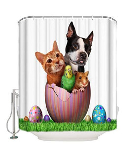 Elfantasy Easter Waterproof Fabric Shower Curtain Easter Dog Egg Bird Cute Holiday Cat Pets Bathtub Curtain With 12 Hooks Decorative Shower Curtain For Bathroom 72X84 Inches