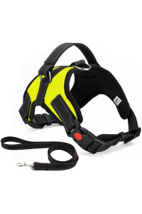 No Pull Dog Harness, Breathable Adjustable Comfort, Free Leash Included, For Small Medium Large Dog, Best For Training Walking Yellow L