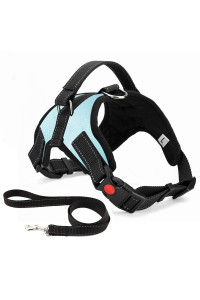 No Pull Dog Harness, Breathable Adjustable Comfort, Free Leash Included, For Small Medium Large Dog, Best For Training Walking Lightblue Xl