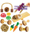 Overtang Hamster Toys, Guinea Pig Toys, 18 Pcs Wooden Hamster Toy Set Natural Apple Wood Small Animal Chew Molar Toys For Teeth For Rabbit, Chinchilla, Gerbils, Rats Exercise Accessories
