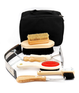 Surfante Horse Grooming Kit with Tote 8Pcs,Horse Cleaning Tool Set,Horse Brushes Set,Horse Sweat Scraper,Mane Comb with Storage Bag