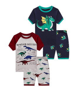 Family Feeling 4 Piece Little Boys Pajamas Dinosaur Short Sleeve 100% Cotton Kid Dragon Pjs 7